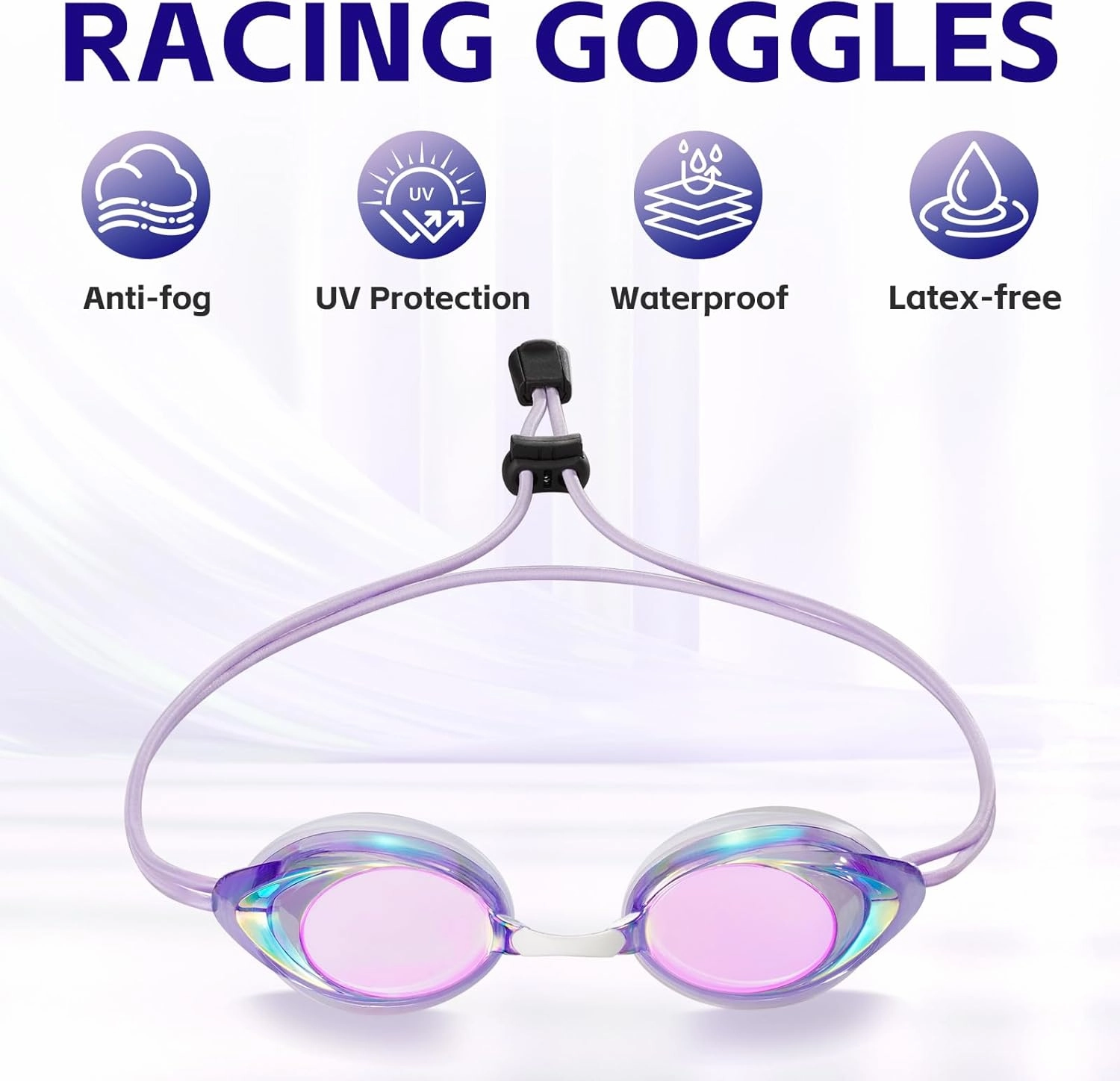 Racing Swim Goggles 2 Pack for Adult Men Women 180° Panoramic Clear View Bungee Strap Swimming Goggles No Leaking