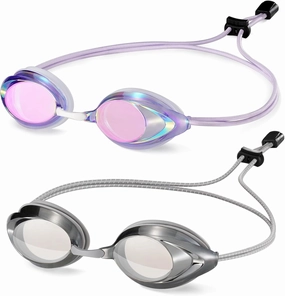 Racing Swim Goggles 2 Pack for Adult Men Women 180° Panoramic Clear View Bungee Strap Swimming Goggles No Leaking