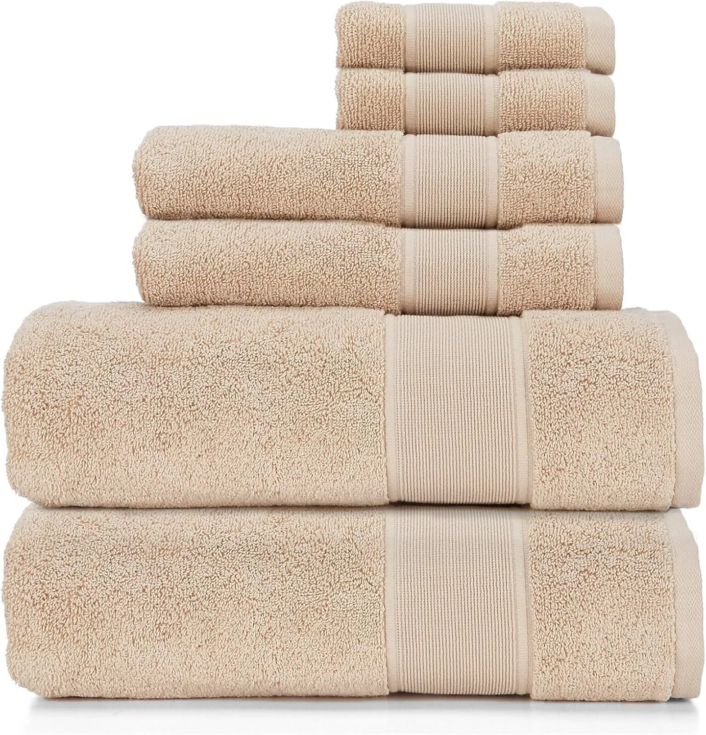 Ralph Lauren Sanders Towel 6 Piece Set - Solid Tan/Light Brown - 2 Bath Towels, 2 Hand Towels, 2 Washcloths