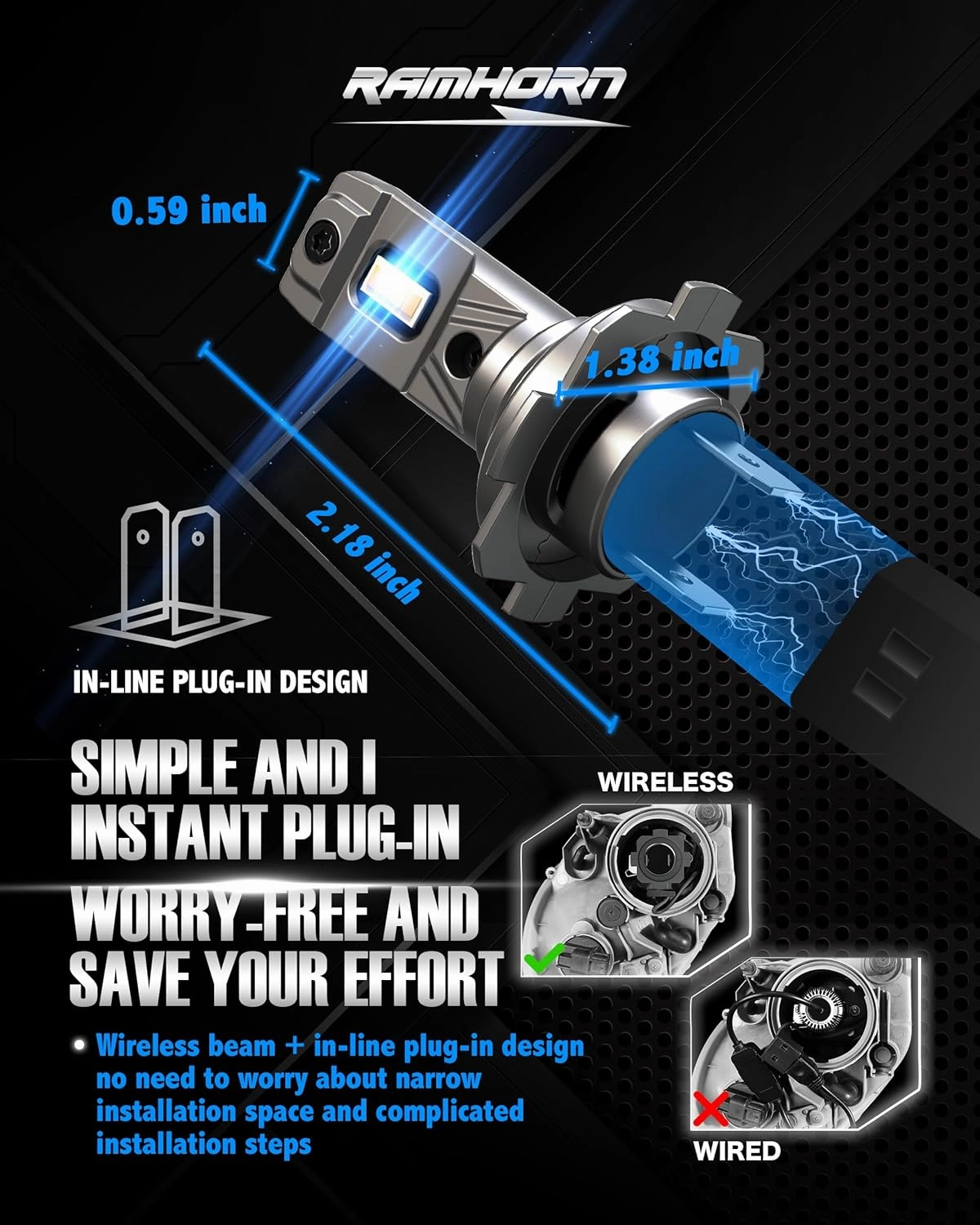 RAMHORN H7 Light Bulbs, 300% Brightness Upgrade Super Bright, No Adapter Required 1:1 Mini Size, Plug-N-Play, Non-Polarity Fog Light, Pack of 2