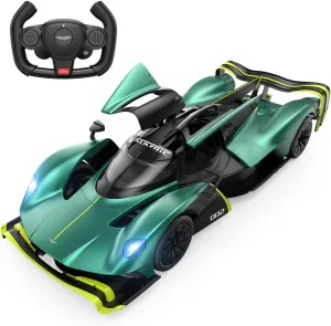 RASTAR RC Car 1/14 Scale Aston Martin Valkyrie AMR Pro Remote Control Car Aston Martin Valkyrie Model for Kids Boys Adults, Sparkling Green Open Doors 2.4G