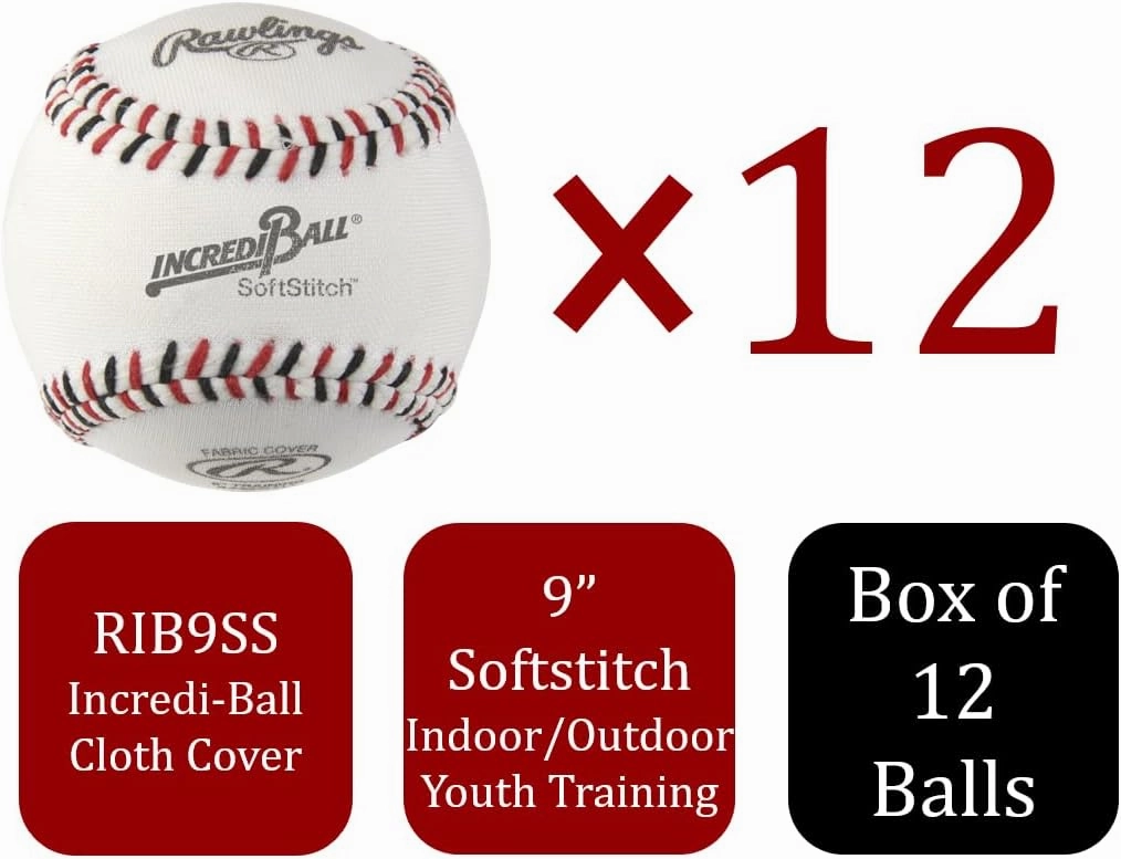 Rawlings | Incredi-Ball White Softstitch Baseballs | 9" | Cloth & Synthetic Leather Cover Options | 12 Count