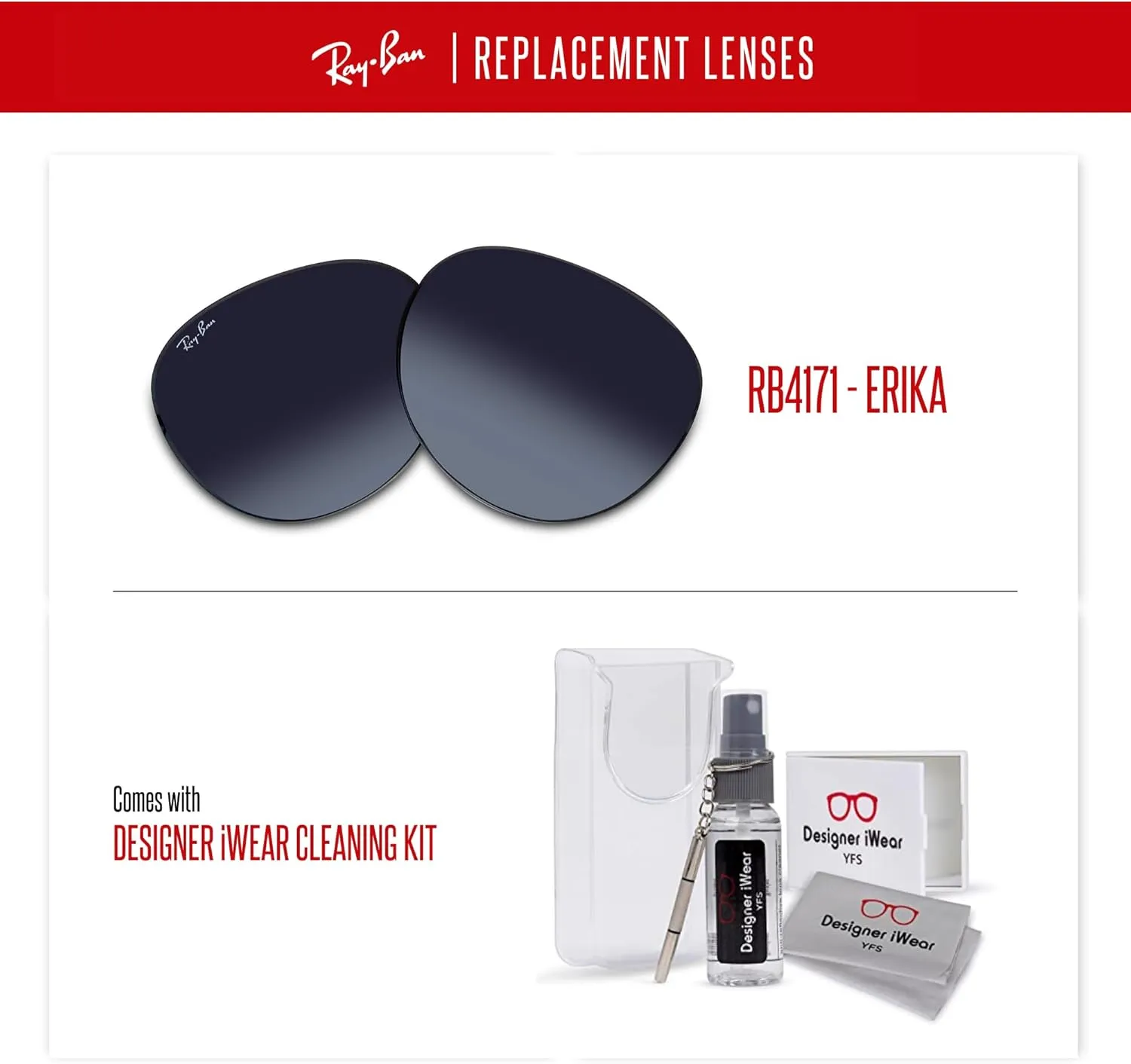 Ray-Ban Original RB4171 ERIKA Replacement Lenses For Women  BUNDLE with Designer iWear Eyewear Care Kit