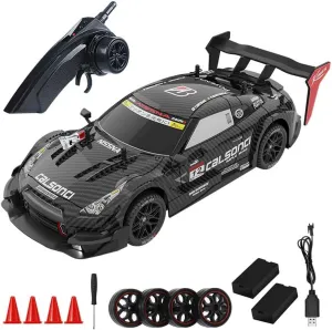 RC Drift Car, 1:14 Scale 4WD 40KM/H High Speed RC Racing Car with LED Lights, 2 Batteries, Drifting and Racing Tires for Kids and Adults, Black