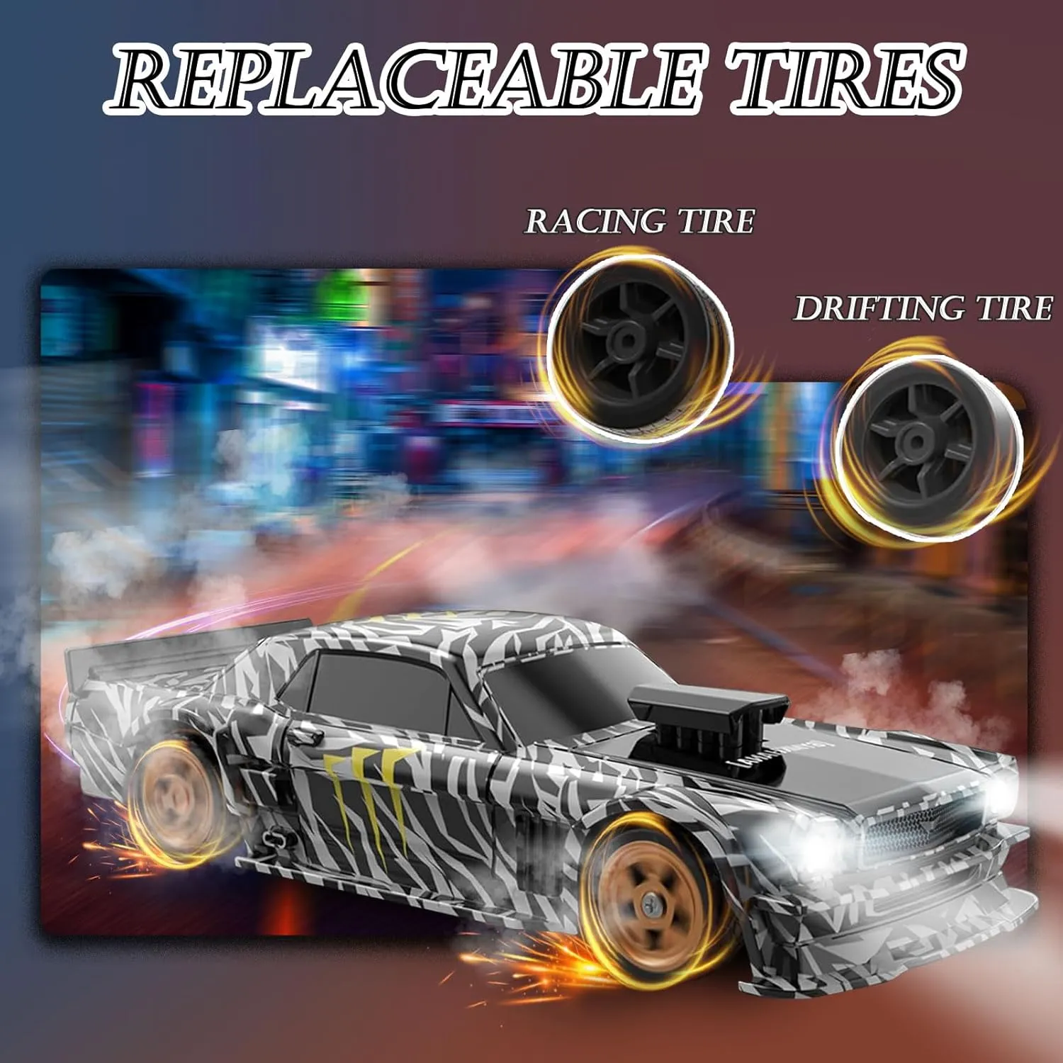 RC Drift Car, 1/43 Mini Remote Control Car with Gyroscope, 2.4GHz 4WD Full Proportional High Speed Fast RC Cars with LED Lights Racing Tires, Hobby RC Cars Toy Model Gift for Adults, Kids, Boys