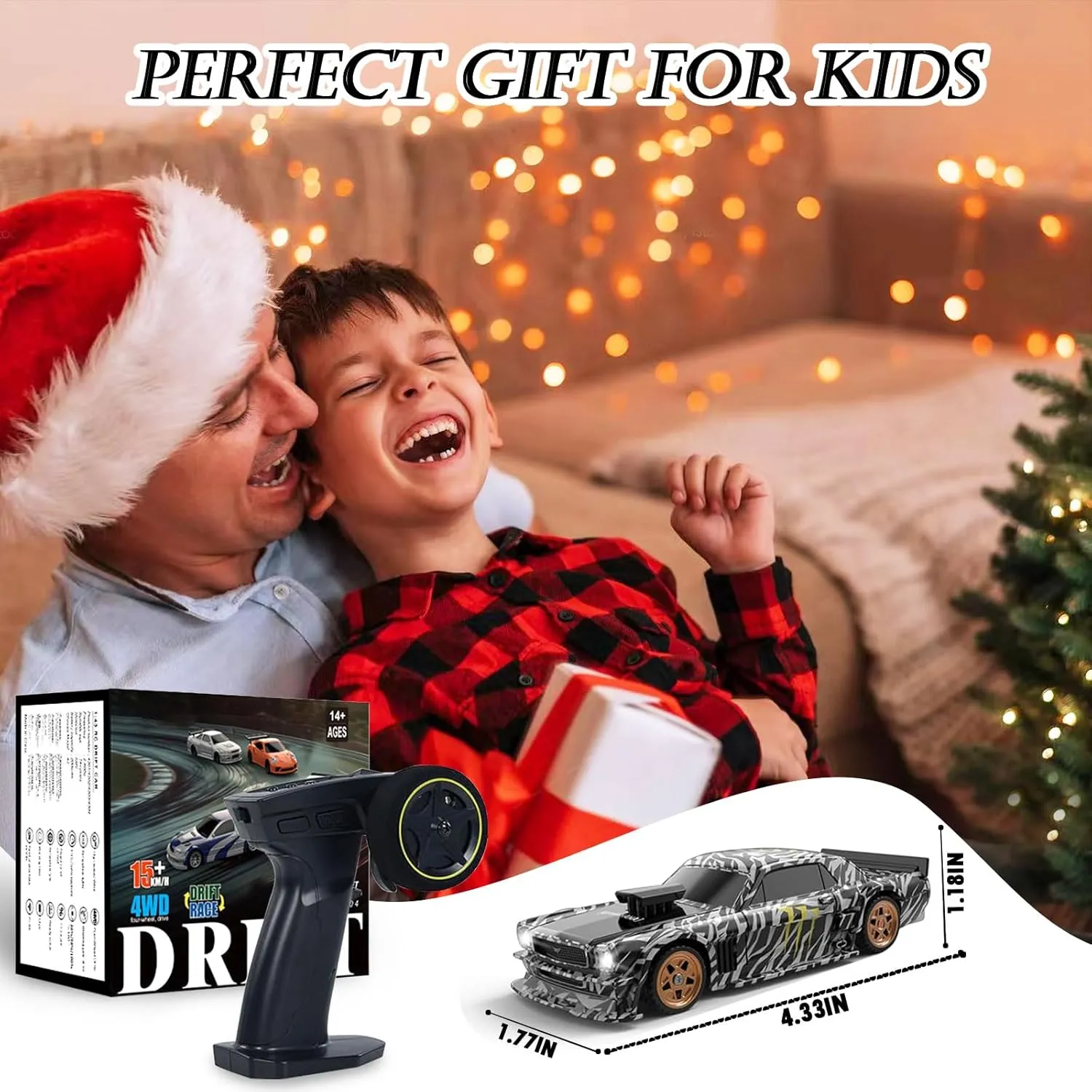 RC Drift Car, 1/43 Mini Remote Control Car with Gyroscope, 2.4GHz 4WD Full Proportional High Speed Fast RC Cars with LED Lights Racing Tires, Hobby RC Cars Toy Model Gift for Adults, Kids, Boys