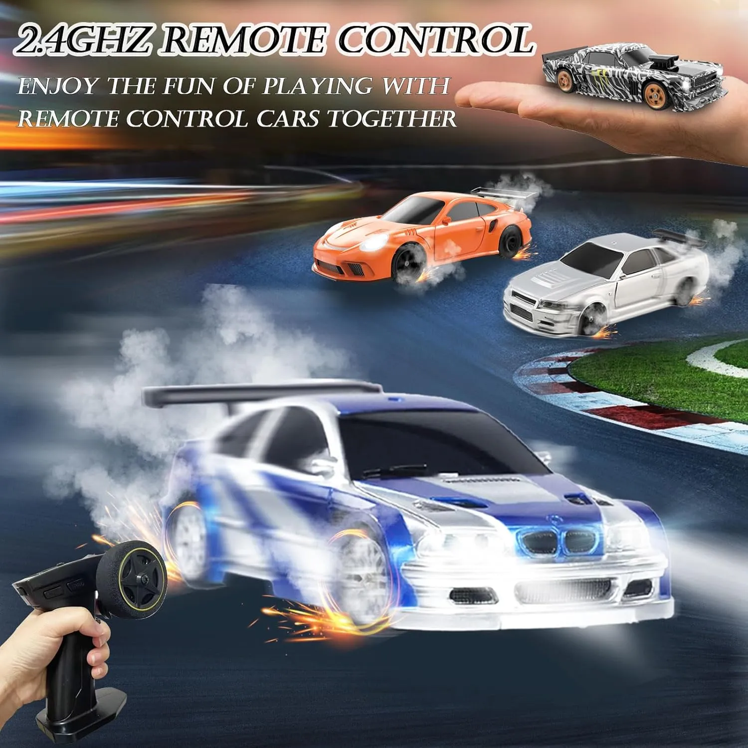 RC Drift Car, 1/43 Mini Remote Control Car with Gyroscope, 2.4GHz 4WD Full Proportional High Speed Fast RC Cars with LED Lights Racing Tires, Hobby RC Cars Toy Model Gift for Adults, Kids, Boys