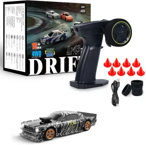 RC Drift Car, 1/43 Mini Remote Control Car with Gyroscope, 2.4GHz 4WD Full Proportional High Speed Fast RC Cars with LED Lights Racing Tires, Hobby RC Cars Toy Model Gift for Adults, Kids, Boys