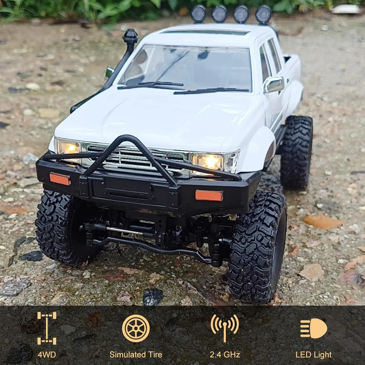 RC Rock Crawler WPL C64-1 RC Truck, 1:16 Scale 2.4GHz Remote Control Truck, 4WD All Terrain Off-Road RC Crawler with LED Lights and 2 Rechargeble Batteries for Adults (Blue)