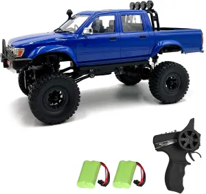 RC Rock Crawler WPL C64-1 RC Truck, 1:16 Scale 2.4GHz Remote Control Truck, 4WD All Terrain Off-Road RC Crawler with LED Lights and 2 Rechargeble Batteries for Adults (Blue)