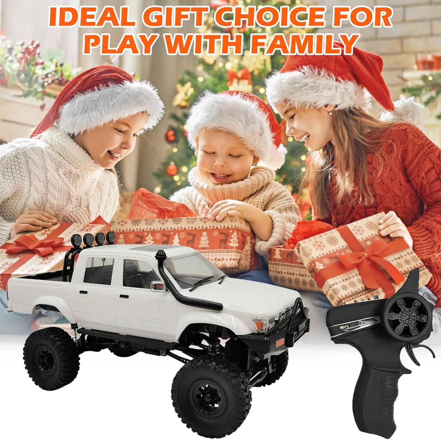 RC Rock Crawler WPL C64-1 RC Truck, 1:16 Scale 2.4GHz Remote Control Truck, 4WD All Terrain Off-Road RC Crawler with LED Lights and 2 Rechargeble Batteries for Adults (Blue)