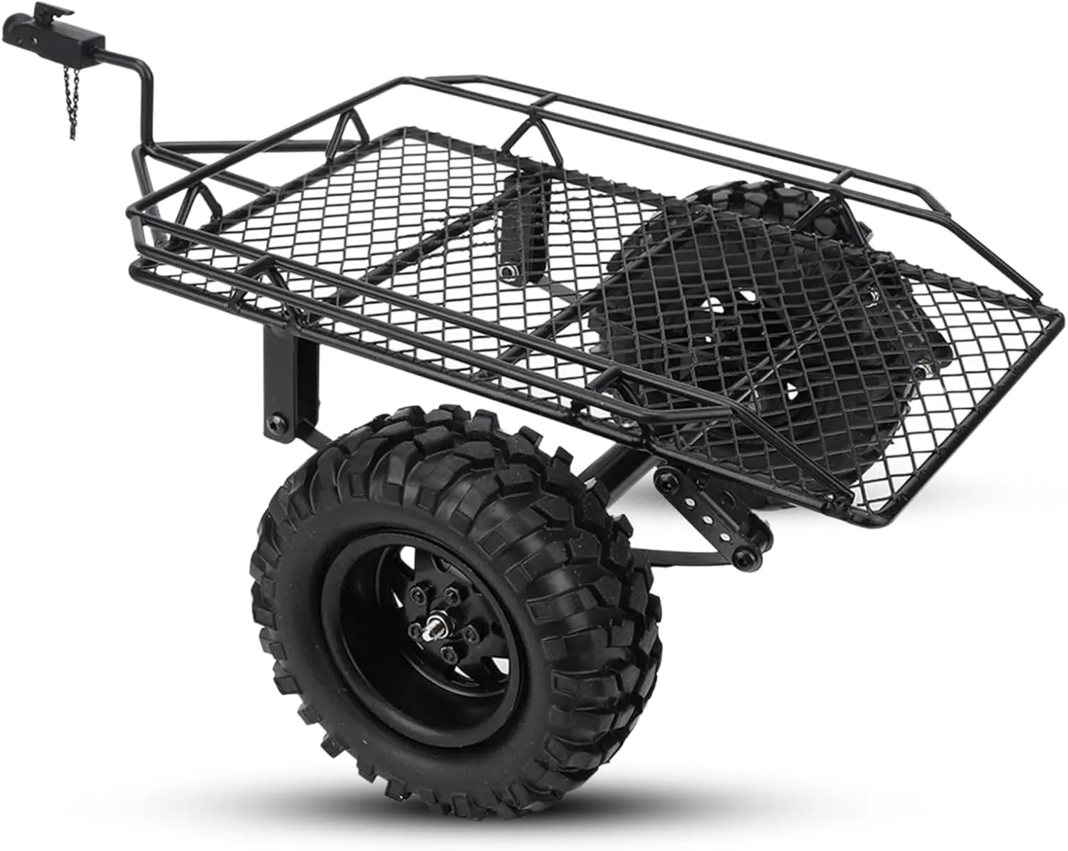 RC Trailer, Metal RC Bucket Trailer Simulation Trailing Car Black Mini Hauling Behind Car for TRX4 D90 SCX10 CC01 1/10 DIY Parts