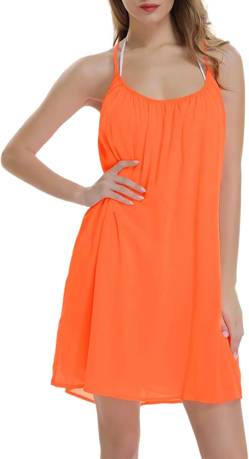 ReachMe Womens Sexy Plus Size Swimsuit Coverups Spaghetti Strap Beach Dresses Bathing Suit Cover Up Sheer Tank Sundress