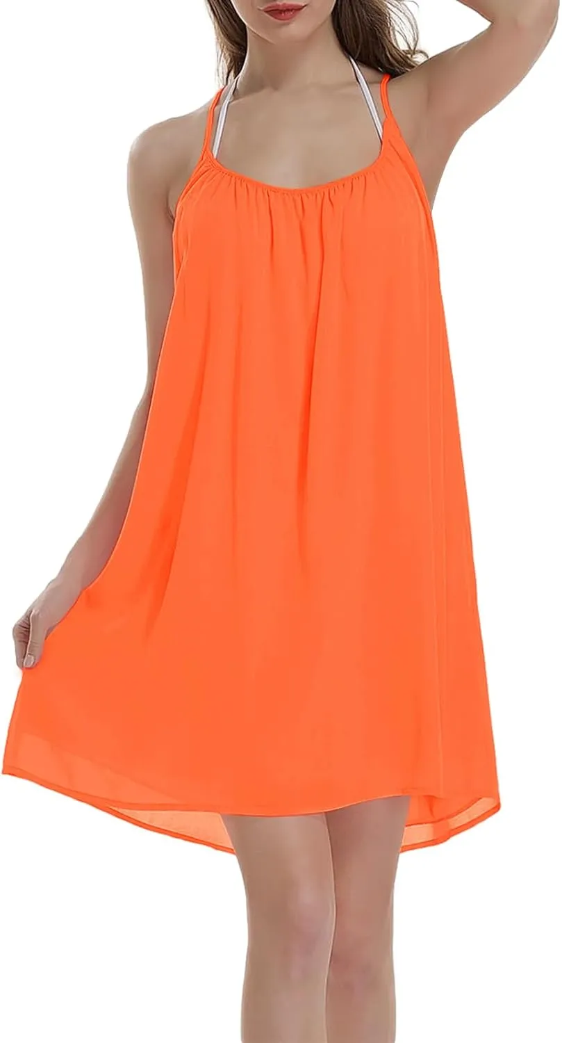 ReachMe Womens Sexy Plus Size Swimsuit Coverups Spaghetti Strap Beach Dresses Bathing Suit Cover Up Sheer Tank Sundress