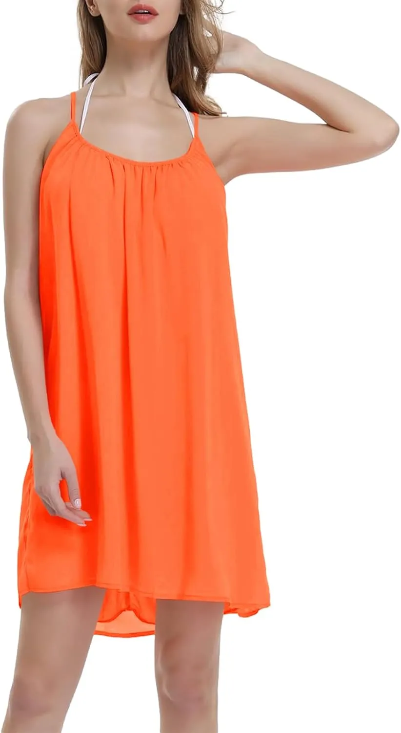 ReachMe Womens Sexy Plus Size Swimsuit Coverups Spaghetti Strap Beach Dresses Bathing Suit Cover Up Sheer Tank Sundress