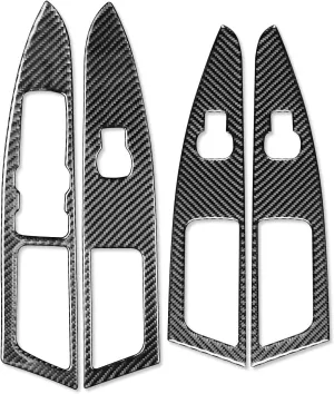 Real Bright Soft Carbon Fiber Car Power Window Switches Lifting Control Panel Decoration Trim ​​Sticker Compatible with Ford Mondeo/Fusion 2018 2019 Auto Interior Accessories Black-Type B