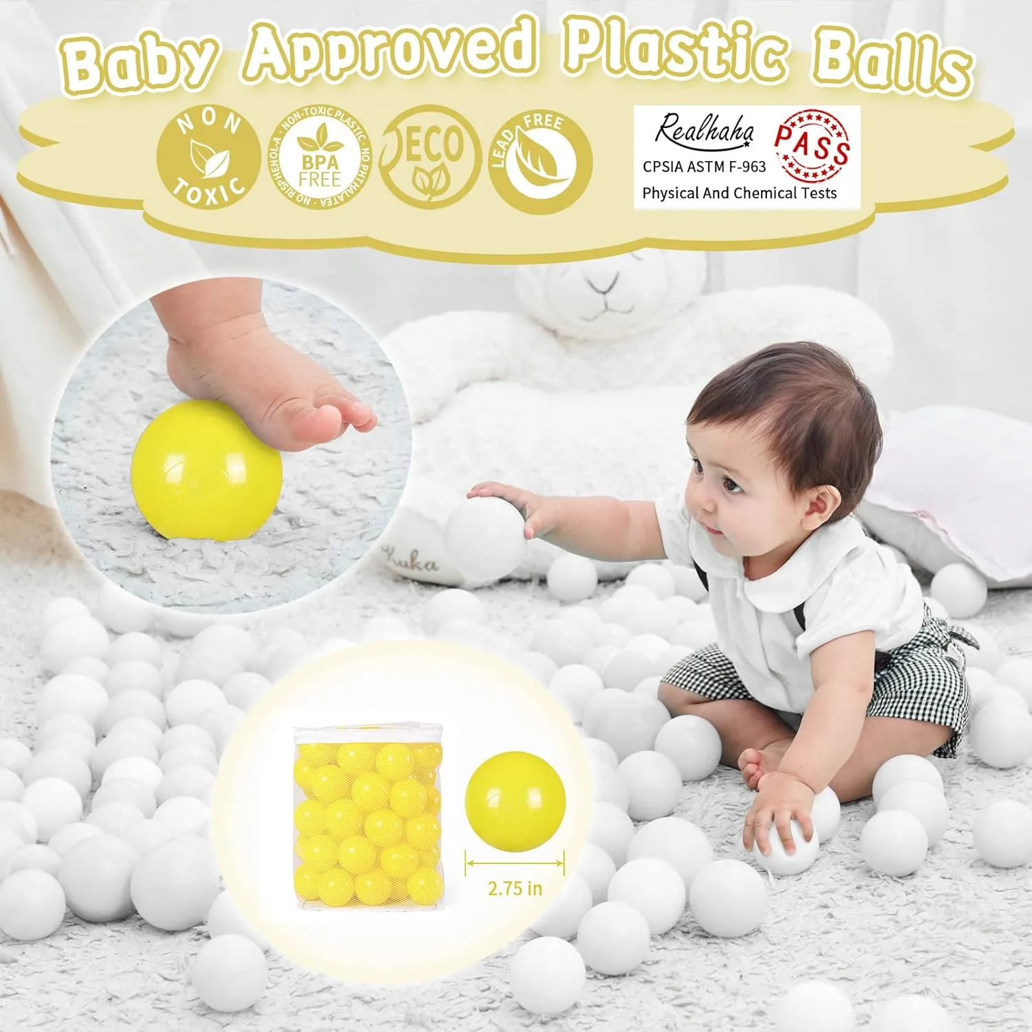 Realhaha Larger Plastic Balls for Ball Pit, Play Pin Balls for Toddlers Kid Ball Pits & Accessories for Bounce House,2.76 inches,50 pcs