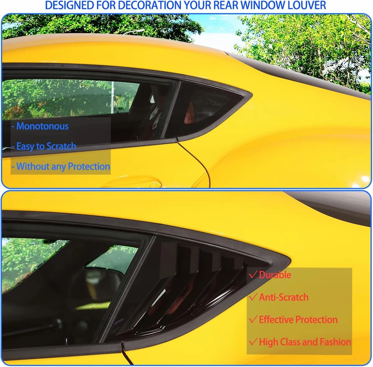 Rear Side Window Louver Cover Fit for Toyota Supra GR A90 A91 MK5 2019-2024, Side Window Louvers Air Vent Scoop Shades Trim Cover(Bright Black)