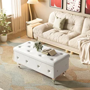 Recaceik Ottoman with Storage, Upholstered Leather Bench for Bedroom, End of Bed Storage Bench for Living Room, Entryway, Window