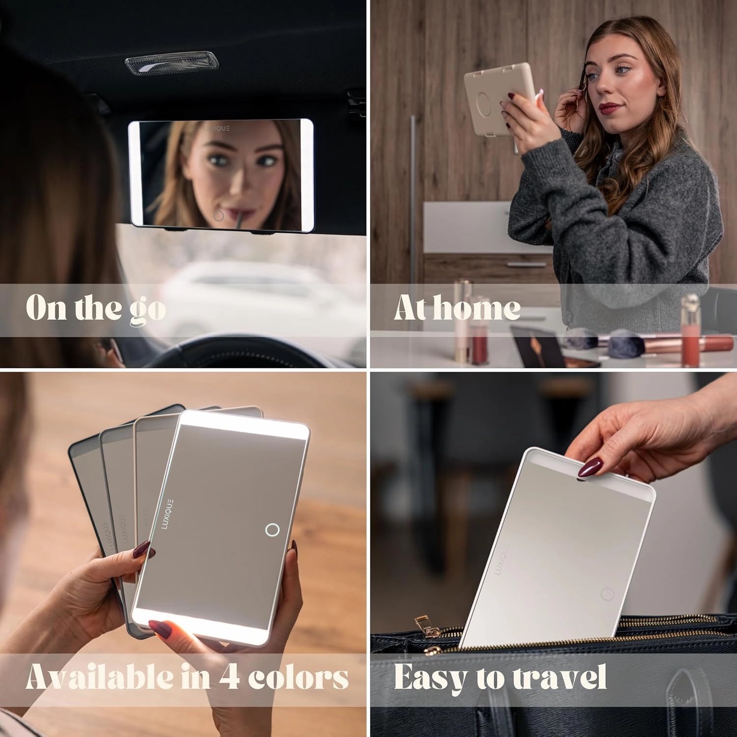 Rechargeable LED Sun Visor Mirror – 3 Dimmable Light Modes, Portable Makeup and Vanity Mirror, Weather-Resistant, Detachable Stand, Universal Fit, Perfect for Beauty, Grooming, Travel (Gray)