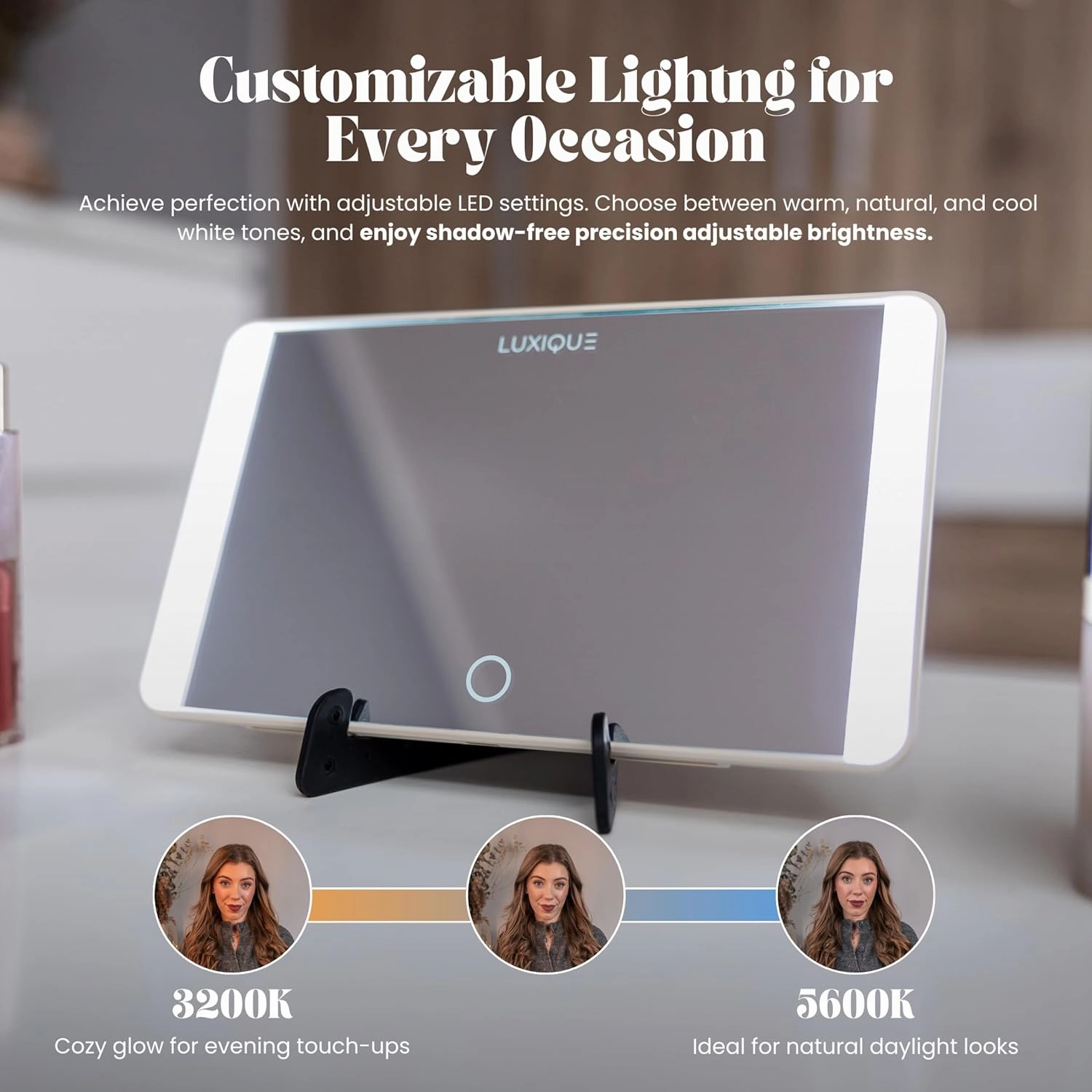 Rechargeable LED Sun Visor Mirror – 3 Dimmable Light Modes, Portable Makeup and Vanity Mirror, Weather-Resistant, Detachable Stand, Universal Fit, Perfect for Beauty, Grooming, Travel (Gray)