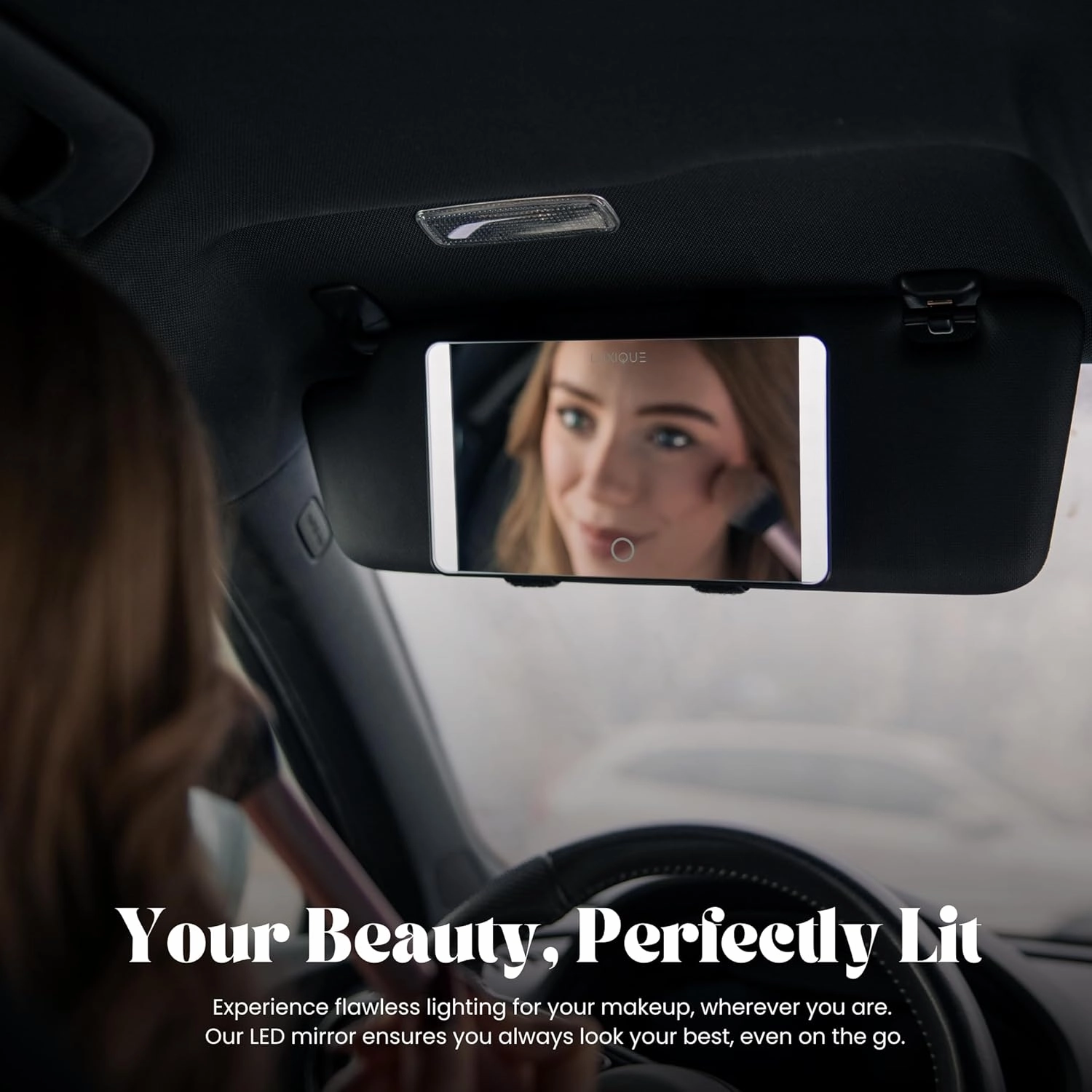 Rechargeable LED Sun Visor Mirror – 3 Dimmable Light Modes, Portable Makeup and Vanity Mirror, Weather-Resistant, Detachable Stand, Universal Fit, Perfect for Beauty, Grooming, Travel (Gray)