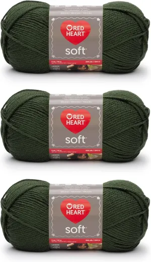 Red Heart Soft Dark Leaf Yarn - 3 Pack of 141g/5oz - Acrylic - 4 Medium (Worsted) - 256 Yards - Knitting/Crochet
