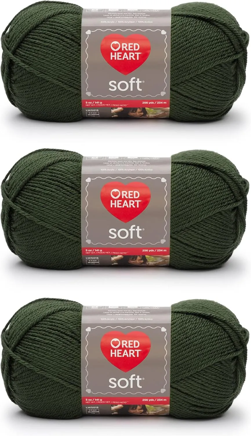 Red Heart Soft Dark Leaf Yarn - 3 Pack of 141g/5oz - Acrylic - 4 Medium (Worsted) - 256 Yards - Knitting/Crochet
