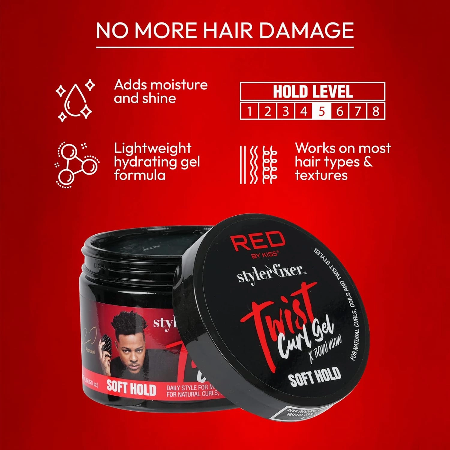 RED by Kiss X Bow Wow Styler and Twisting Gel with Durable Brush for Defined Waves, Curls, and Twists - Soft Hold for Nourished, Naturally Shiny Hair (Value Set)