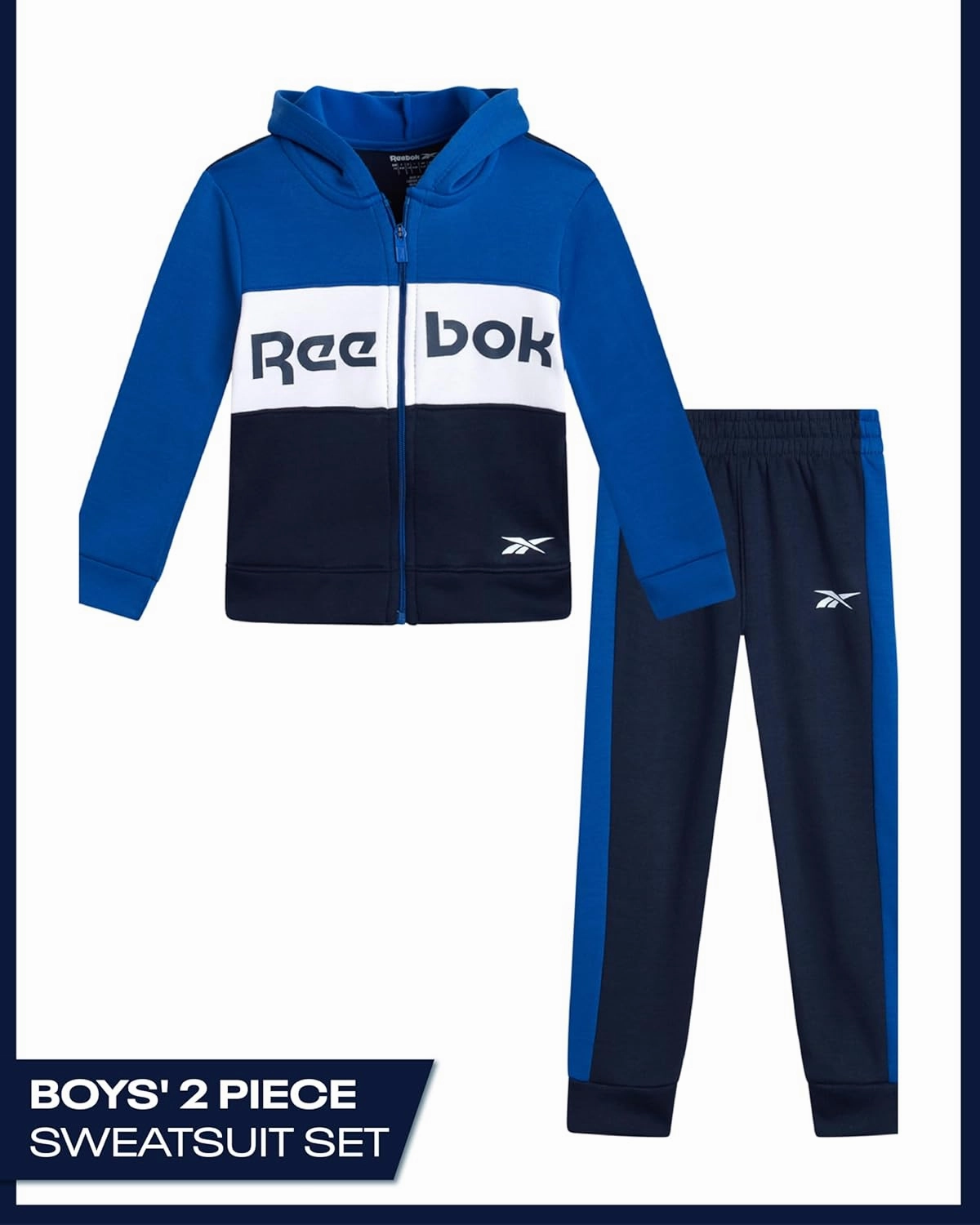 Reebok Toddler Boys' Sweatsuit Set - 2 Piece Active Fleece Zip Hoodie Sweatshirt and Jogger Sweatpants Set (Sizes: 2T-7)