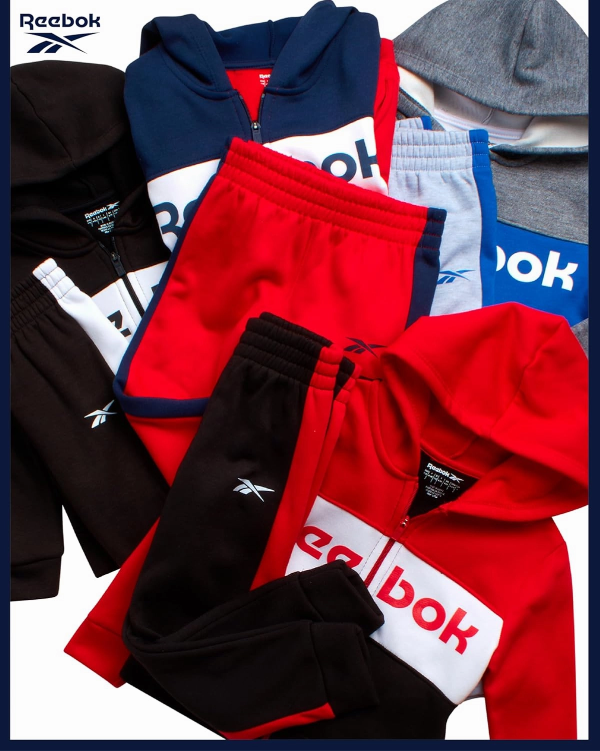 Reebok Toddler Boys' Sweatsuit Set - 2 Piece Active Fleece Zip Hoodie Sweatshirt and Jogger Sweatpants Set (Sizes: 2T-7)