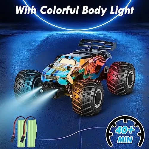 Remote Control Car, Remote Control Truck, 2.4Ghz All Terrain Off-Road Monster Truck, 20 KM/H Rc Cars with LED Bodylight and 2 Rechargeable Batteries Toys for Boys