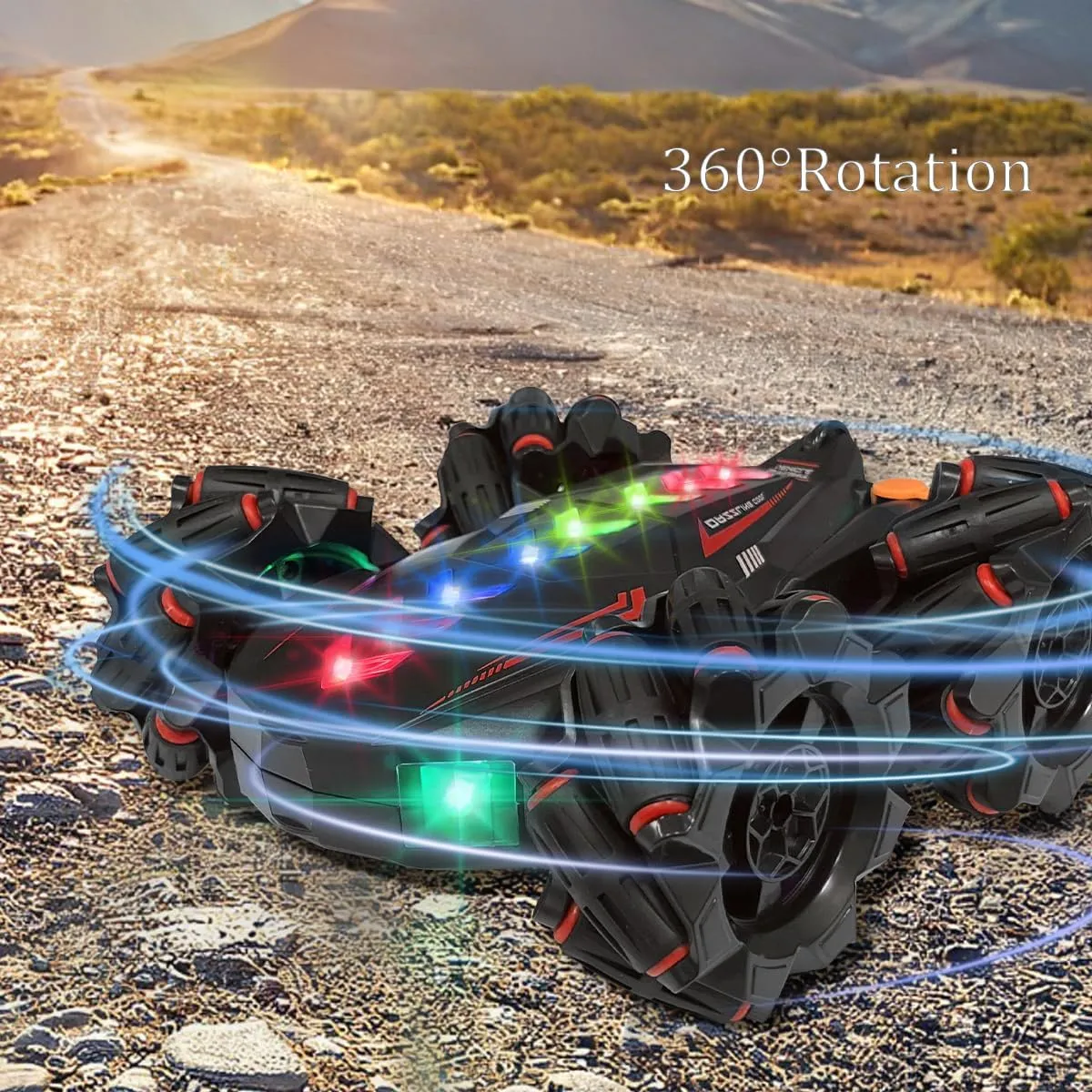 Remote Control Car Toys for Kids, 2.4GHz Indoor/Outdoor All Terrain Electric 4WD Gesture Sensing RC Car with Cool Light and Music, Double-Sided 360° Flips RC Cars Birthday Gifts Toy Red