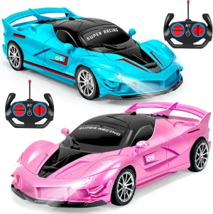 Remote Control Racing Car for Girls Boys 3 4-7 Christmas Birthday Gifts,Hobby RC Cars Toys for Age 3 4 5 6 7 8-12 Year Old Kids- 1:18 Scale Model Racing Car Pink Blue 2 Pack