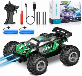 Remote Control Car, 2.4GHz High Speed 18KM/H Monster Truck Toys, 4WD RC Car with 2 Rechargeable Batteries, 200ft Range, 1:20 Scale All Terrain RC Cars, Toys Gifts for Kids and Adults - LED Headlights