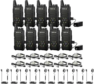 Retevis RT22S Walkie Talkies(10 Pack) with Walkie Talkie Earpiece with Mic(10 Pack), 2 Way Radio with Earpiece, Portable FRS Two-Way Radios,Channel Display, Mini Rechargeable Walkie Talkie