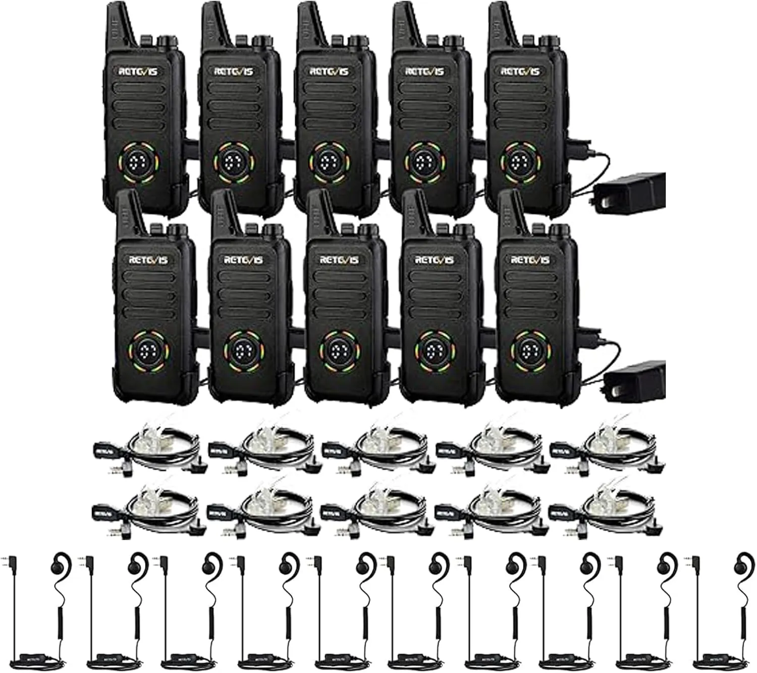 Retevis RT22S Walkie Talkies(10 Pack) with Walkie Talkie Earpiece with Mic(10 Pack), 2 Way Radio with Earpiece, Portable FRS Two-Way Radios,Channel Display, Mini Rechargeable Walkie Talkie
