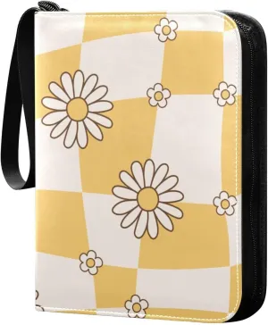 Retro-70s-colorful-flowers 400 Pocket Card Collection Binder, PU Waterproof Wear-resistant Trading Card Binder with Zip for Collectible Boys Girls Game Sports Cards MTG TCG