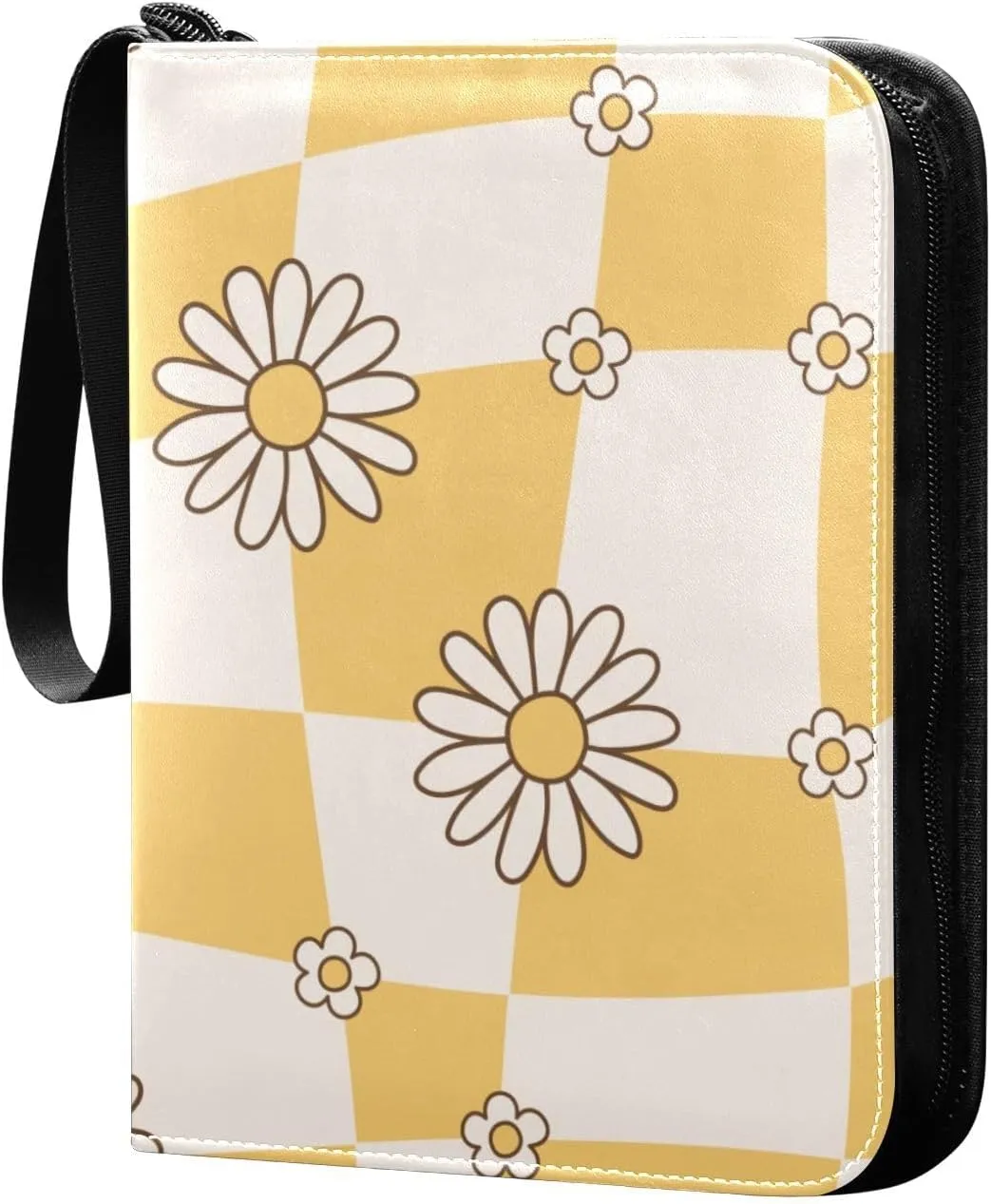 Retro-70s-colorful-flowers 400 Pocket Card Collection Binder, PU Waterproof Wear-resistant Trading Card Binder with Zip for Collectible Boys Girls Game Sports Cards MTG TCG
