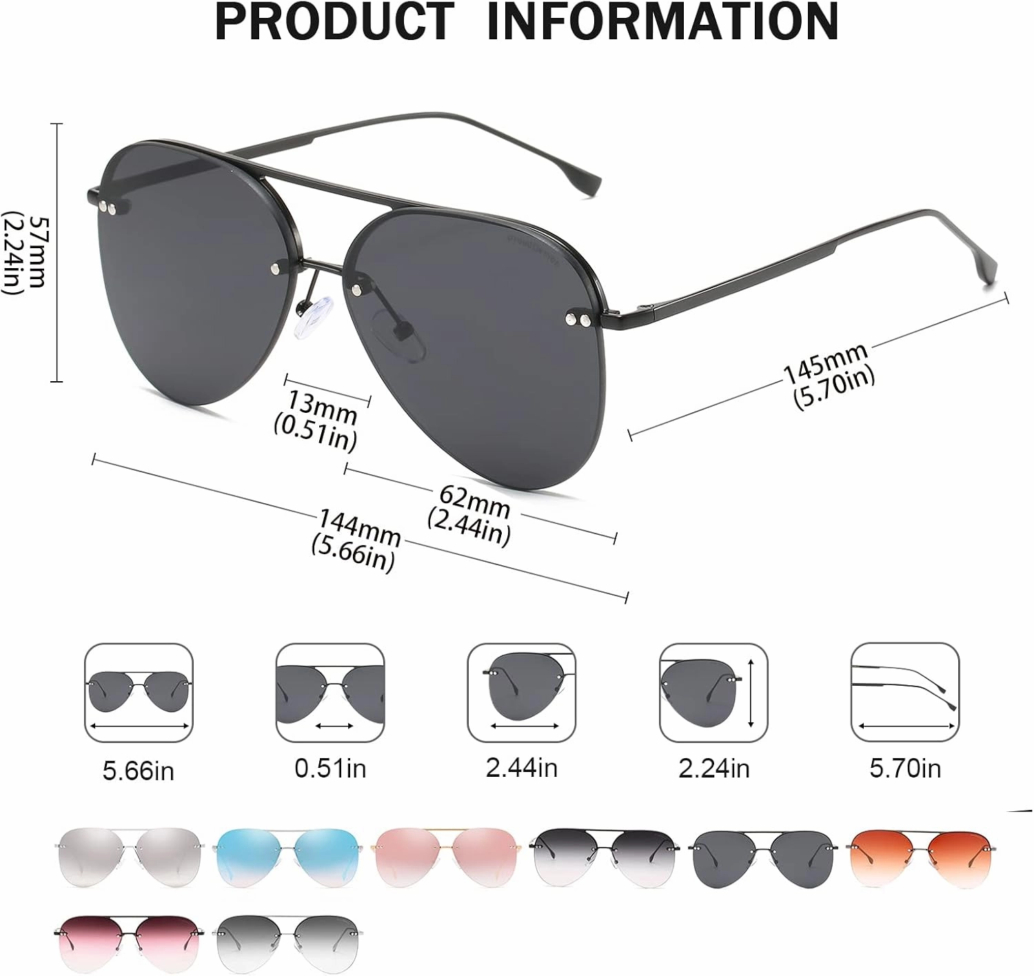 Retro Rimless Women Aviator Sunglasses Classic Lady Oversized Sun Glasses black Gradient Mirrored Lens Bold Shades