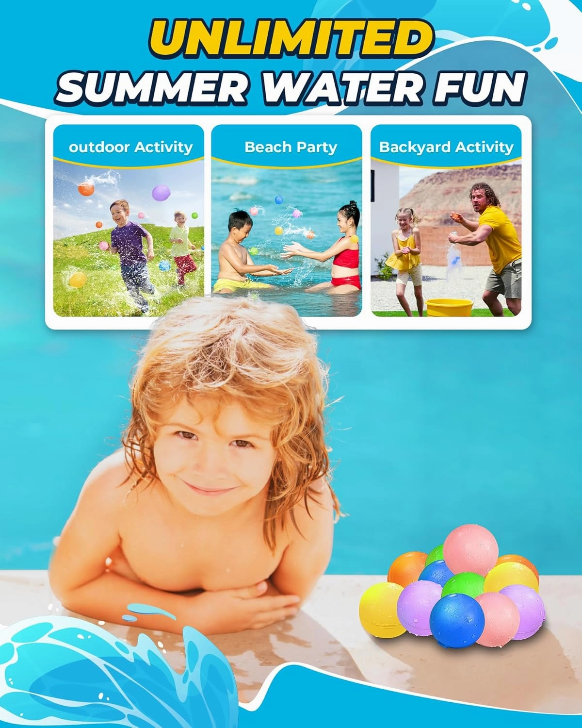 Reusable Water Balloons - 20PCS Quick Fill Water Balls Toys For Toddler Age 4-8 - Refillable Magnetic Self-Sealing Water Splash Bomb For Summer Party Pool Outdoor Beach Toys for kids Age 8-12