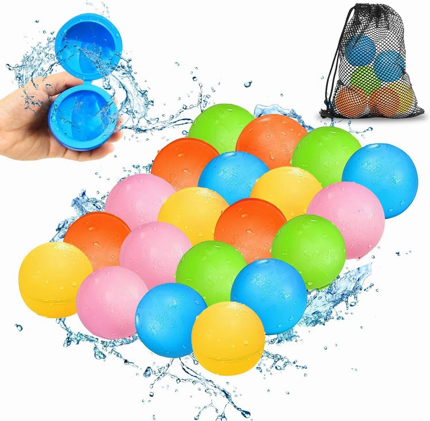 Reusable Water Balloons - 20PCS Quick Fill Water Balls Toys For Toddler Age 4-8 - Refillable Magnetic Self-Sealing Water Splash Bomb For Summer Party Pool Outdoor Beach Toys for kids Age 8-12
