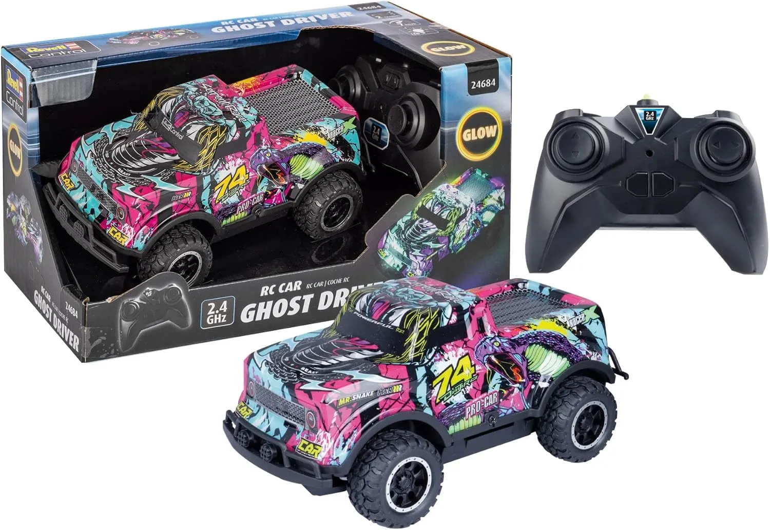 Revell Ghost Driver Remote Control Toy Car for Kids Light Up Toy 2.4GHz RC Cars Truck Gifts for 6 7 8 9 10 Years Old Boys Girls, Purple