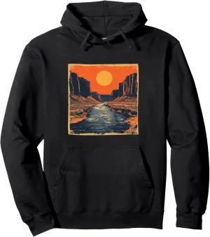 River Through A Canyon Vintage Landscape Graphic Pullover Hoodie