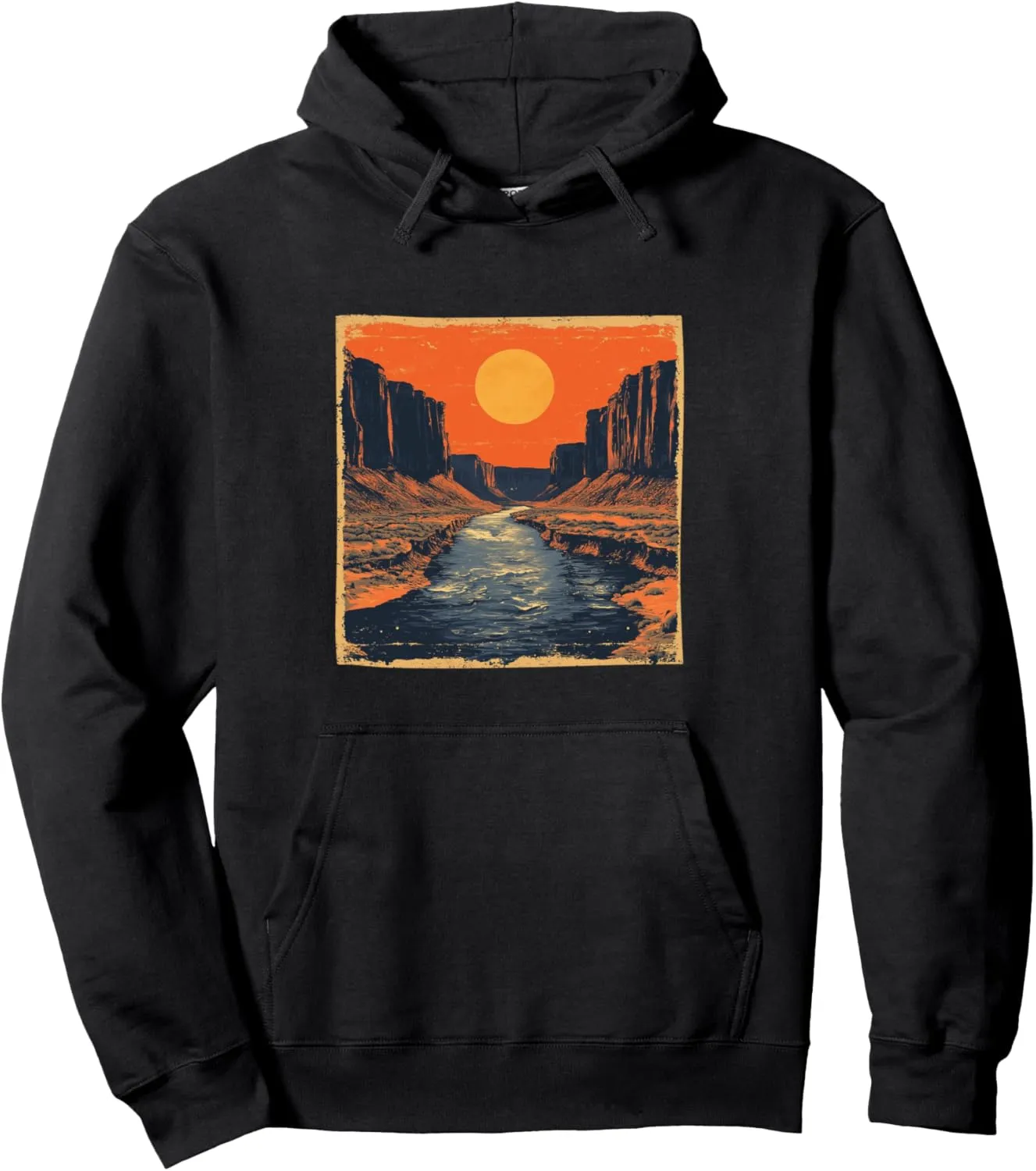 River Through A Canyon Vintage Landscape Graphic Pullover Hoodie