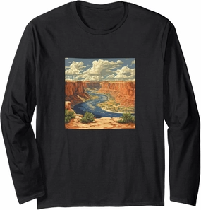 River Through A Canyon Vintage Landscape Graphic Long Sleeve T-Shirt