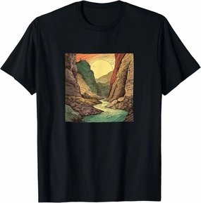 River Through A Canyon Vintage Landscape Graphic T-Shirt