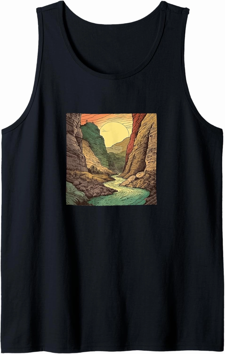 River Through A Canyon Vintage Landscape Graphic Tank Top