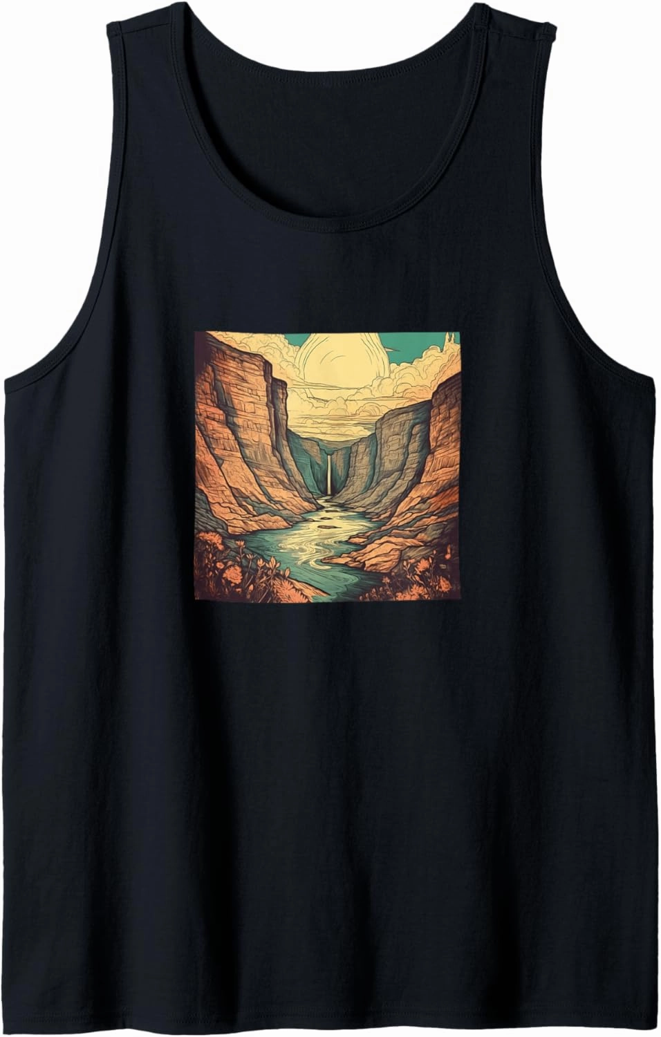 River Through A Canyon Vintage Landscape Graphic Tank Top