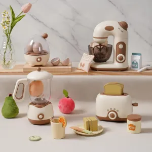 ROBOTIME Kids Toy Kitchen Set - Wooden Play Kitchen Appliances with Toaster, Mixer, Blender with Realistic Sounds, Play Kitchen Accessories Toy Food Set for Kids - Kitchen Playset for Toddlers(4-Set)